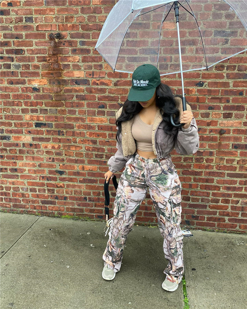 Straight High Waist Multi-color Trousers With Stacked Bags