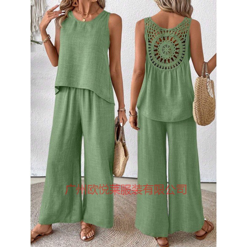 Casual Chic Elegant Floral Set With Hollow-Out Back