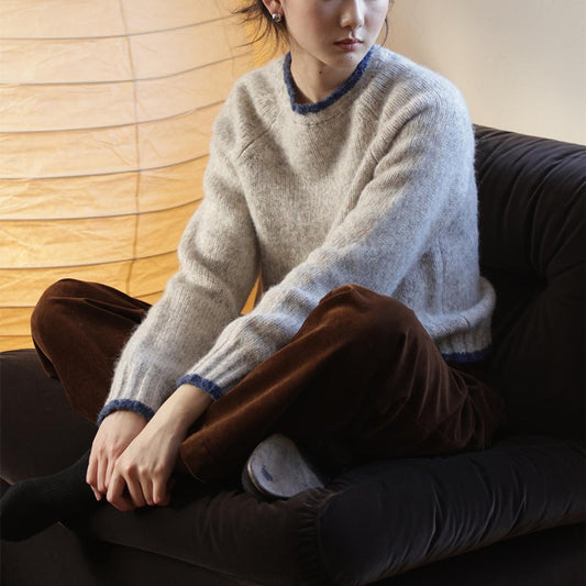 Contrast Color Knitted Collar Round Neck Sweater