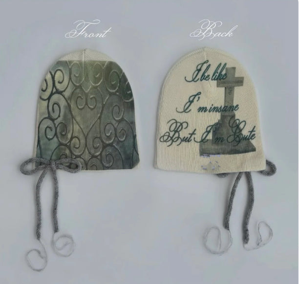 Printed Bow Knit Hat, Warm Ear-covering Beanie, Flattering And Versatile