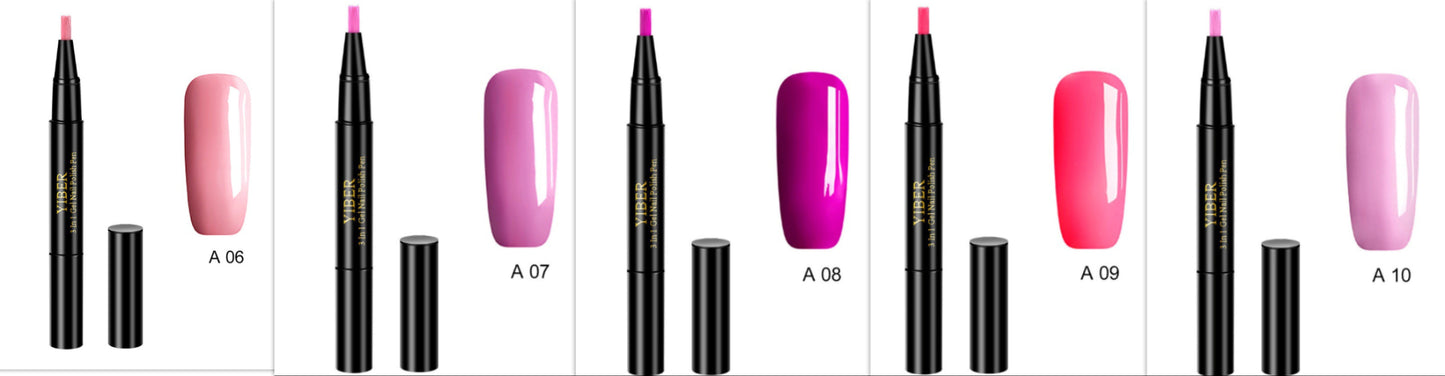 5pcs Nail Polish Pen 3 In 1 One Step Glue Pen Multicolor