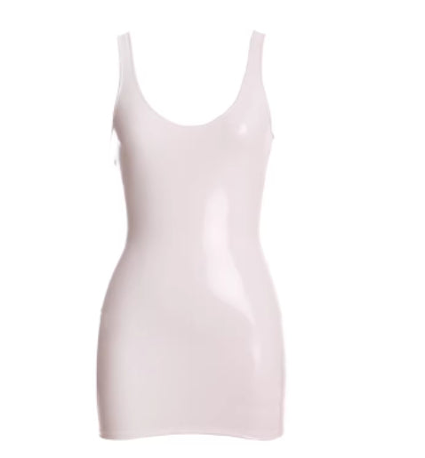 Sexy JK School Uniform Cosplay Patent Leather Coated PU Latex Spandex Tight Tank Top Sheath Dress