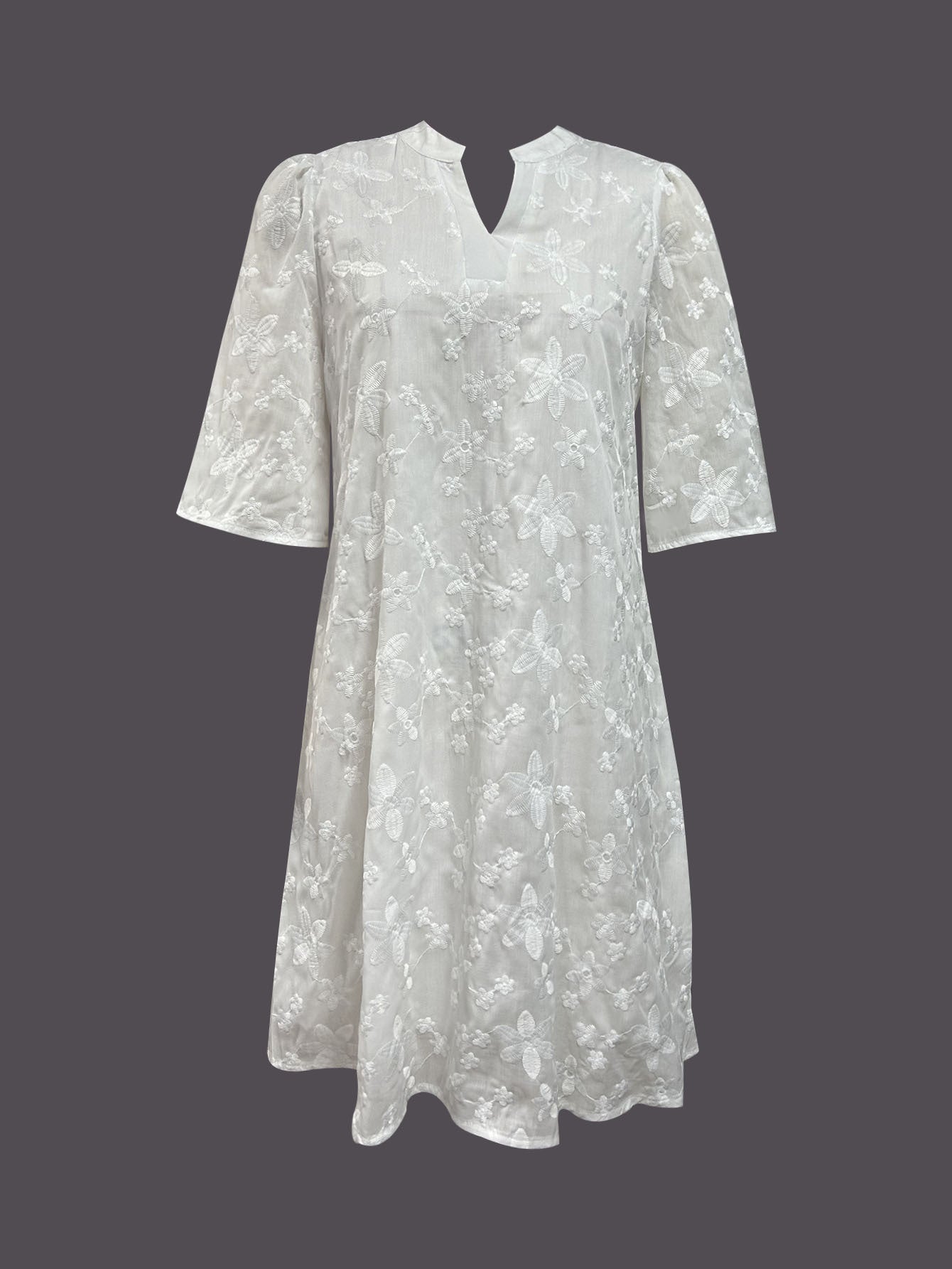 Womens White Floral Embroidery Elegant Dress