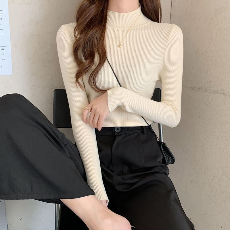 Half High Collar Inner Lining Bottom Sweater Slim Fit Fit Long Sleeved Sweater