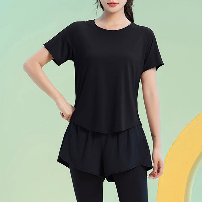 Sports Leisure Set Short Sleeve Fitness Pants Women Slim And Slimming