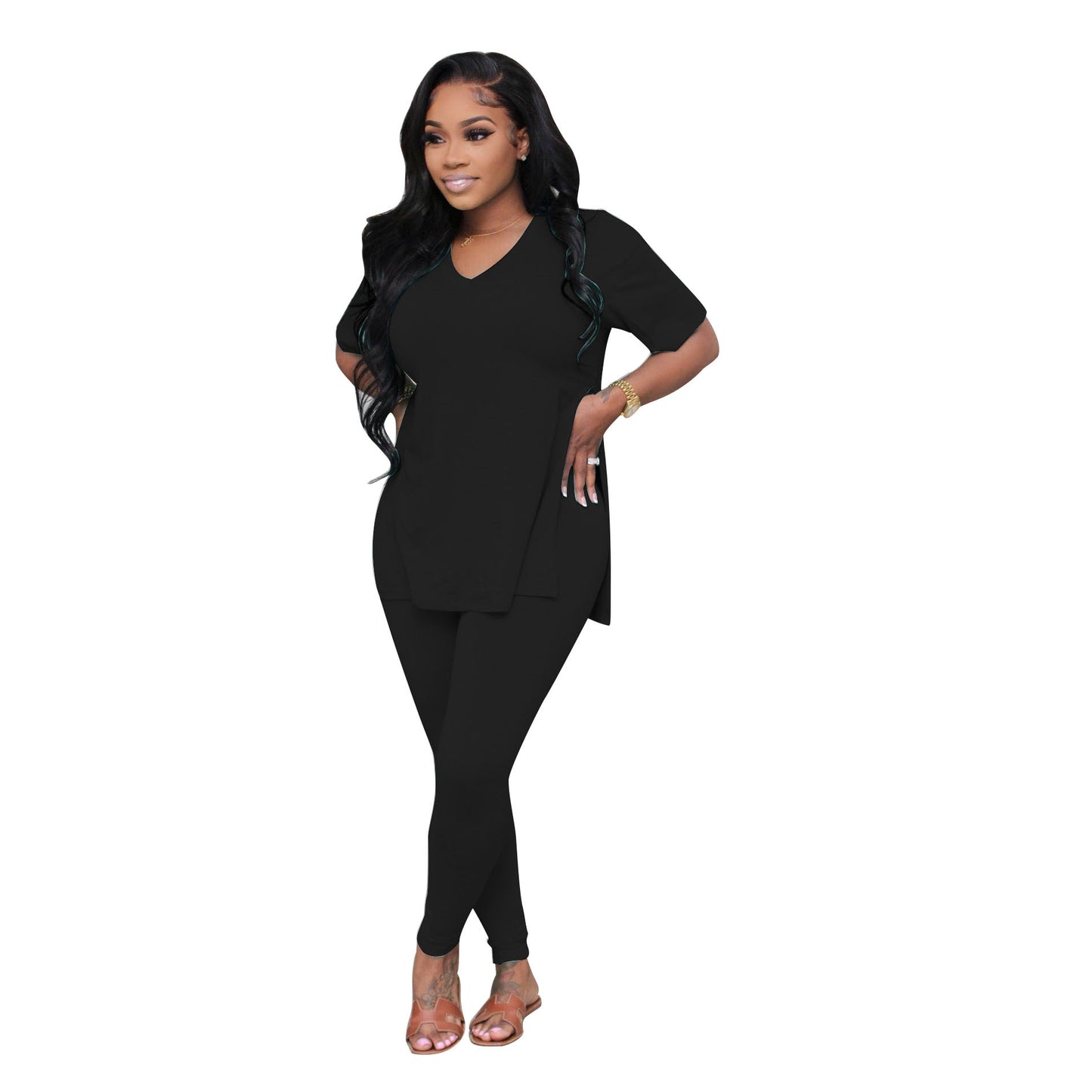 Women's Casual Split-Edge Short-Sleeve Set