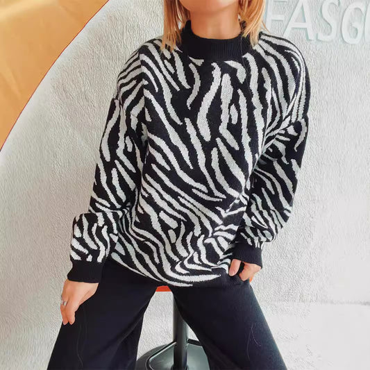 Commuter Knitted Two-piece Zebra Pattern Contrast Color