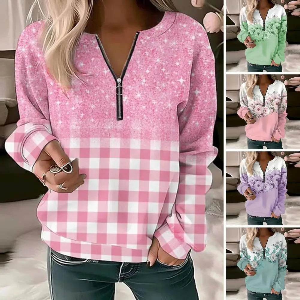 Women's Sweatshirt Zipper Pullover Casual Printed Sweater