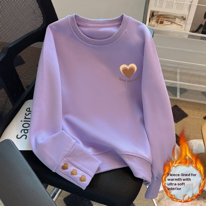 Loose-fitting Casual Pullover Base Layer With Fleece Lining For Warmth