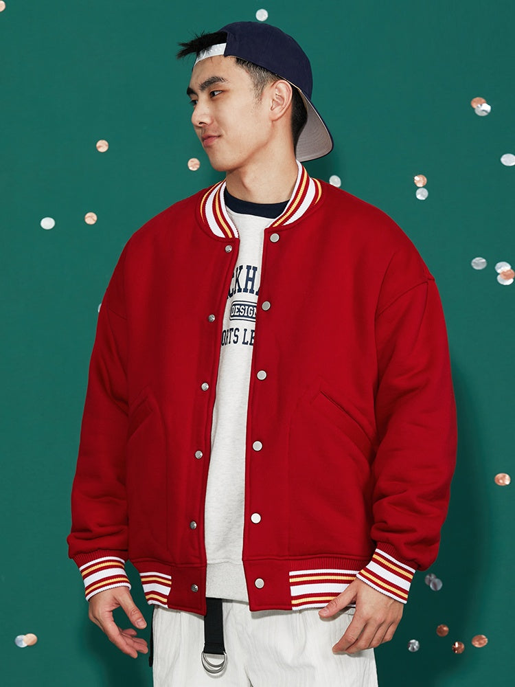 Basic Solid Color Cotton Jacket American Color Blocking Plus Cotton Button Bomber Suit