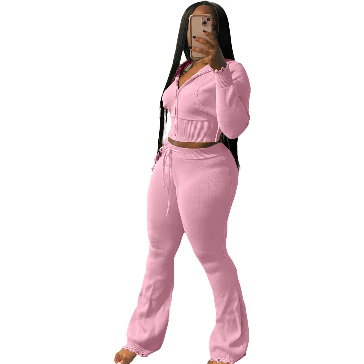 Women's Knitted Sweater Fashionable Casual Sportswear Set