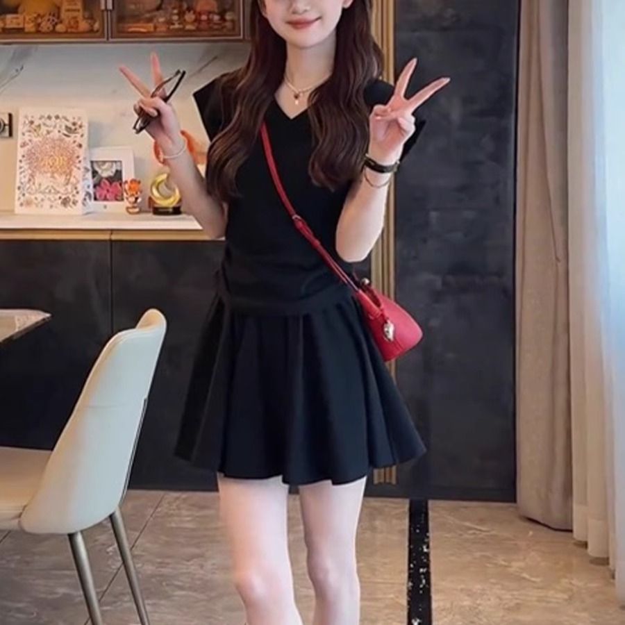 Solid-color Casual Waist-cinching Vest And Skirt Two-piece Set