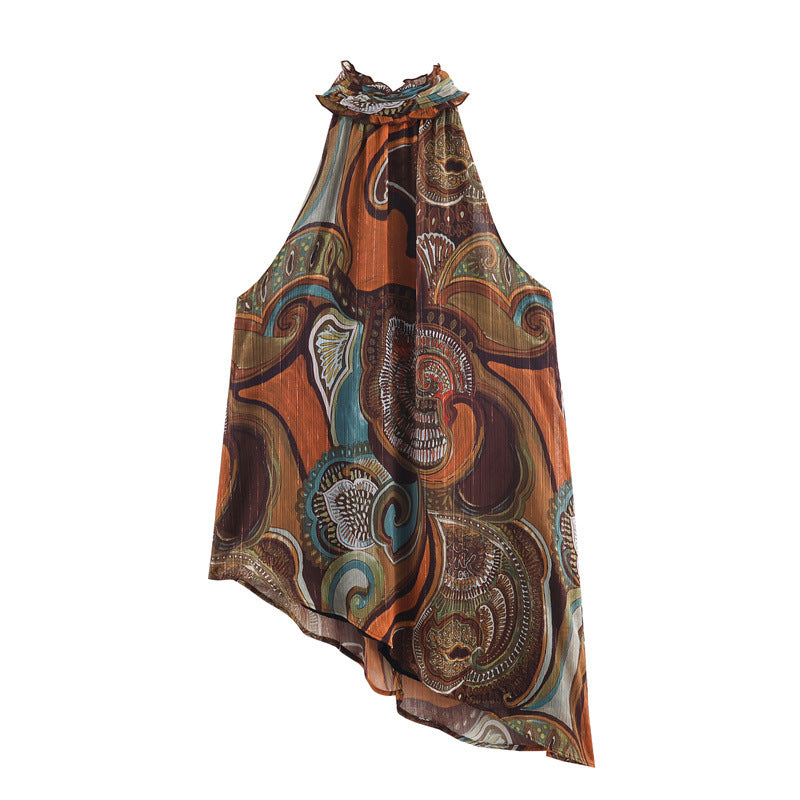 Women's Printed Metallic Asymmetric Top
