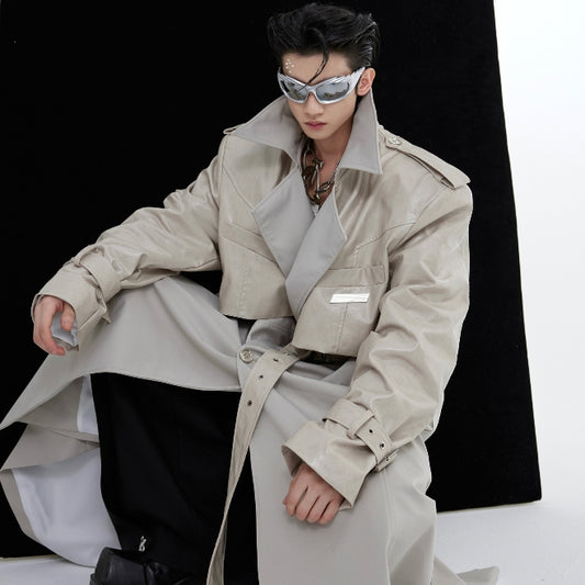 Heavy Niche Deconstruction Double-layer Stitching Padded Shoulder Long-cut Coat