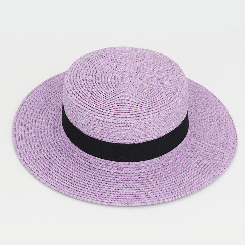 Square Buckle Dome Panama Lafite Flat Straw Hat 21 Color