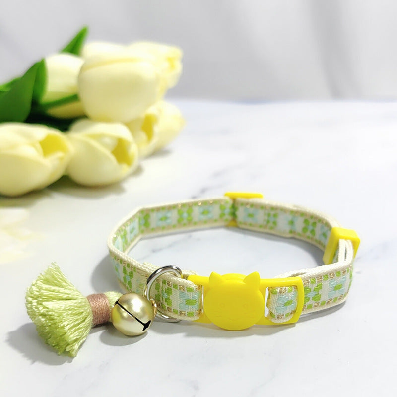Anti-suffocation Safety Buckle Cat Collar Tassel Bell Adjustable Anchor Chain Rope