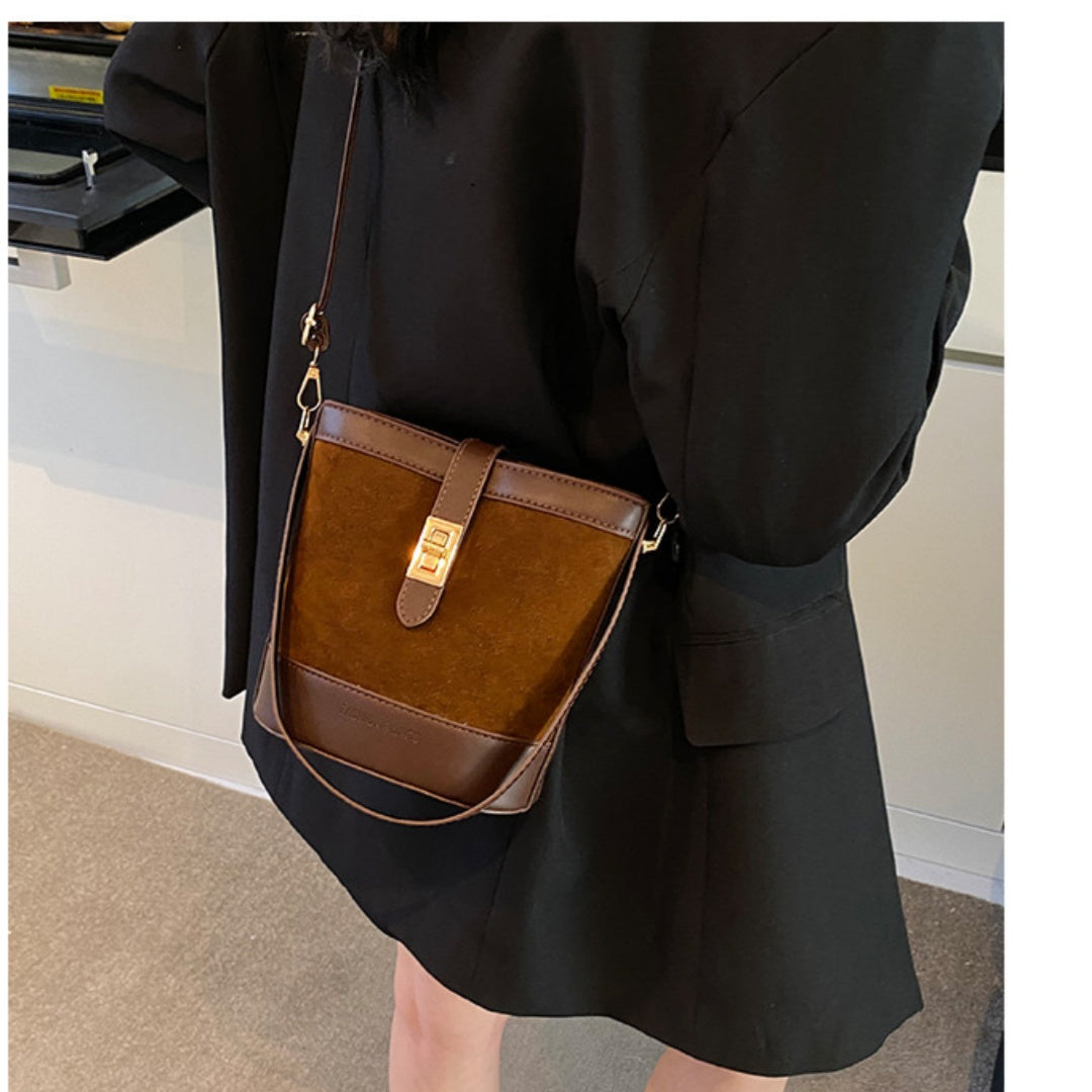 Suede Portable Bucket Bag Retro Crossbody