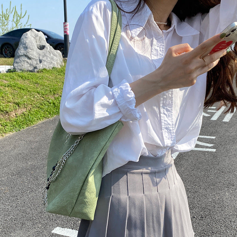 Summer Textured Simple Large Capacity Commuter Tote Bag