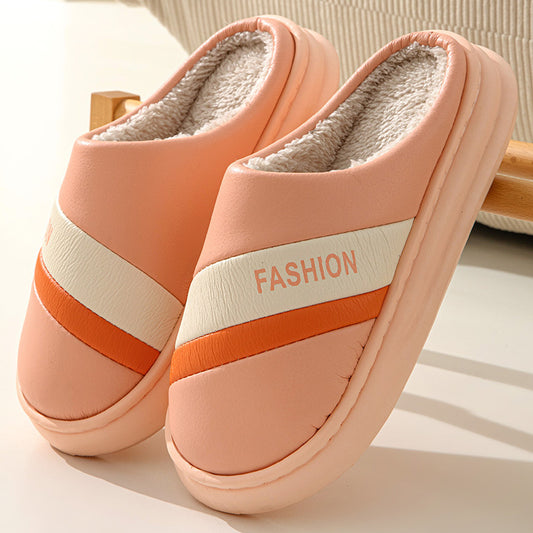 Women's Poop Leather Cotton Slippers