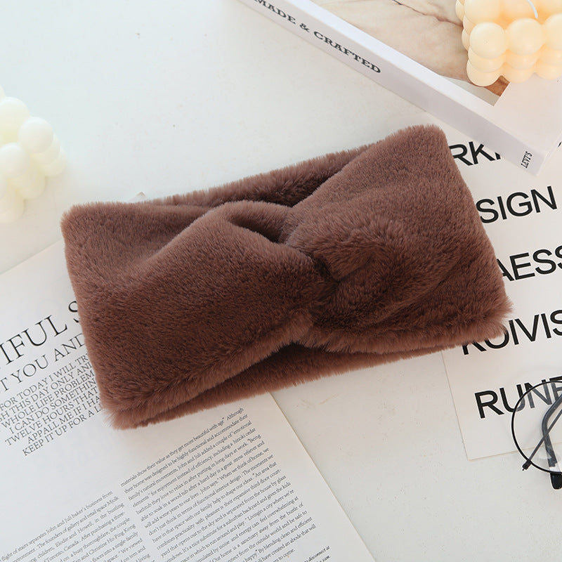 Warmth Elastic Knotted Sports Headband Plush Wide Headband Headscarf Women