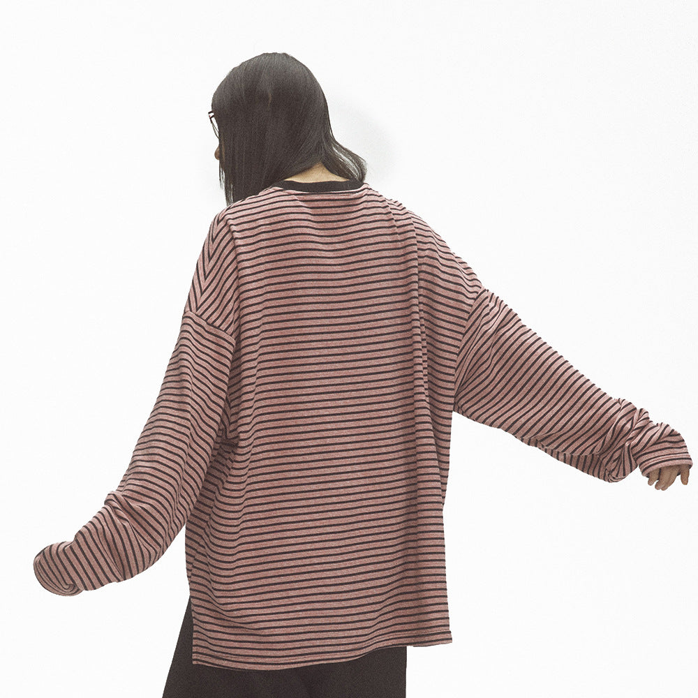 Loose Knitted Striped Long Sleeve Men's And Women's Same Spring And Autumn