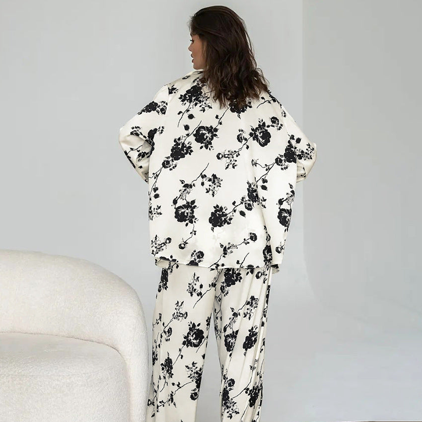 Womens Casual Stylish Autumn Printed Loose-Fit Long-Sleeve Pants Set For Home Wear