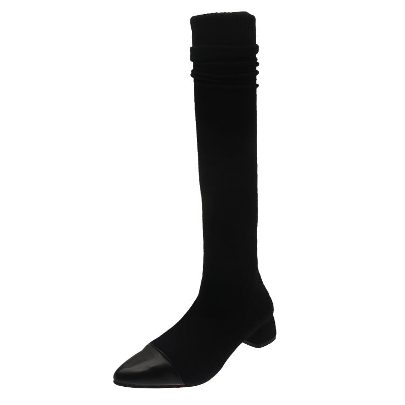 Fall New Pointed Toe Thick Heel Over The Knee Stretch Boots