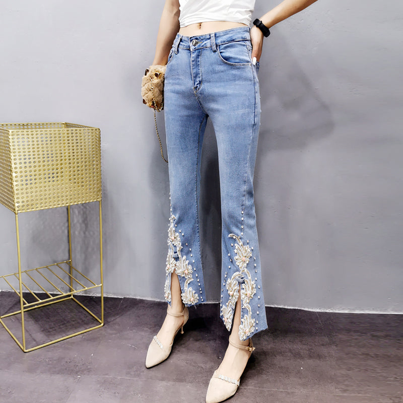 Beaded Flared Pants Slim Korean Version Was Thin Summer New Style