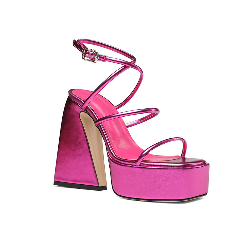 Women's Fashion Square Fish Mouth High Heel Platform Strap Sandals