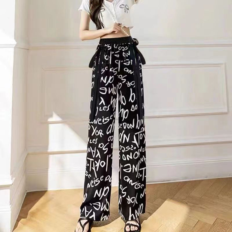 Chinese-style Pants Ribbon Wide-leg Pants