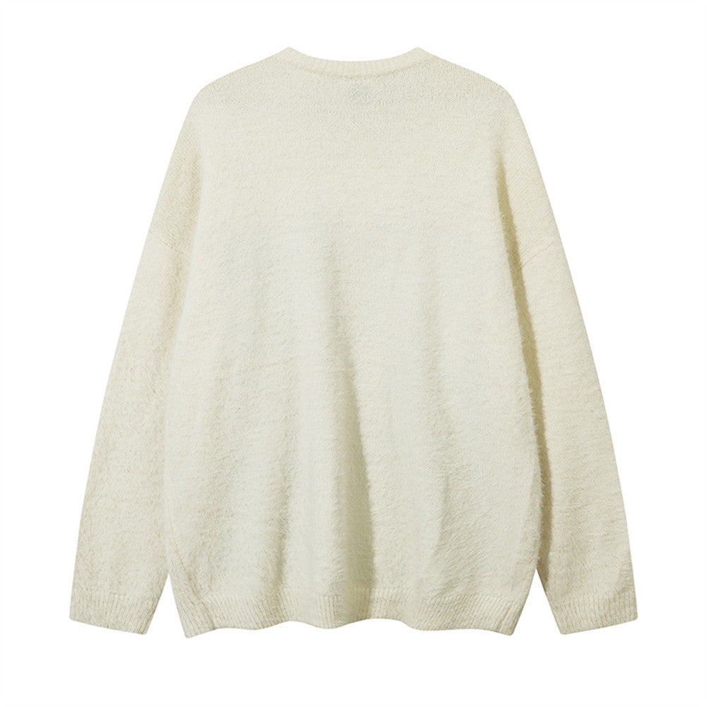 Letter Jacquard Loose Round Neck Sweater