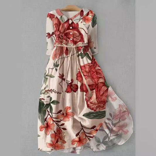 Womens Versatile Printed Casual Long Dress