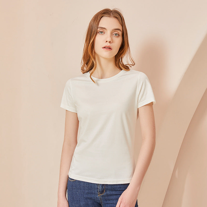 Summer Women's Thin Silkworm Silk Cool Cotton Short Sleeve
