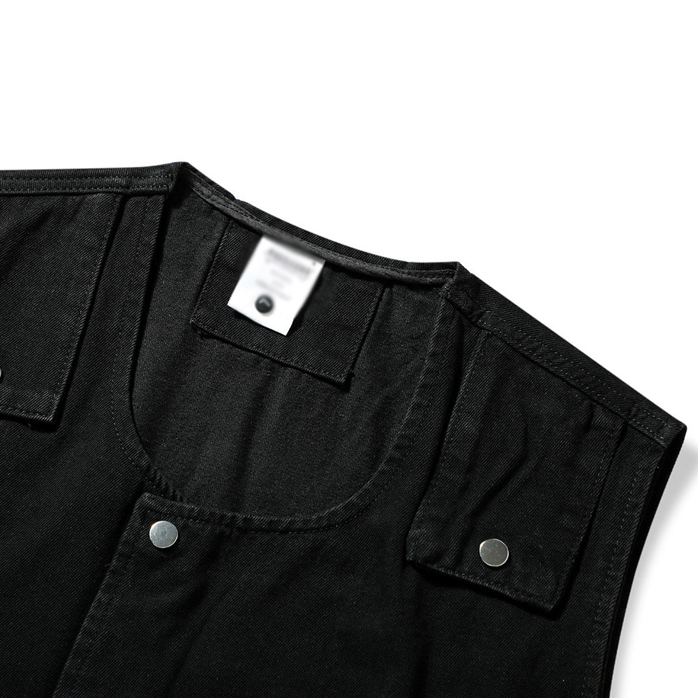 American Irregular Denim Black Men's Loose Casual Vest Summer Design Jacket