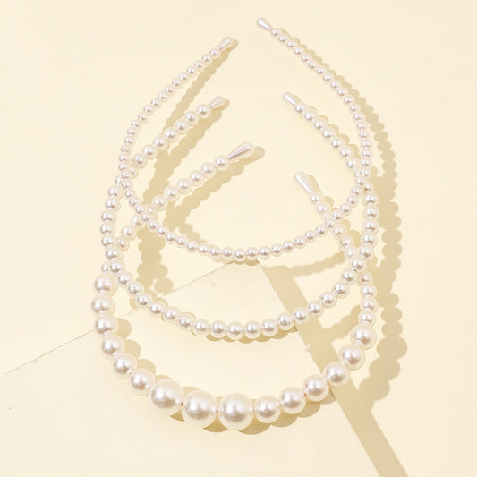 Women's Pressed Hair All-match Pearl Headband Three-piece Set