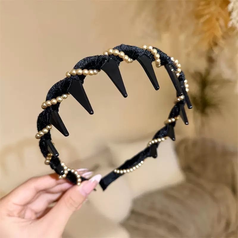 Velvet Rhinestone High Skull Top Wave Headband Female