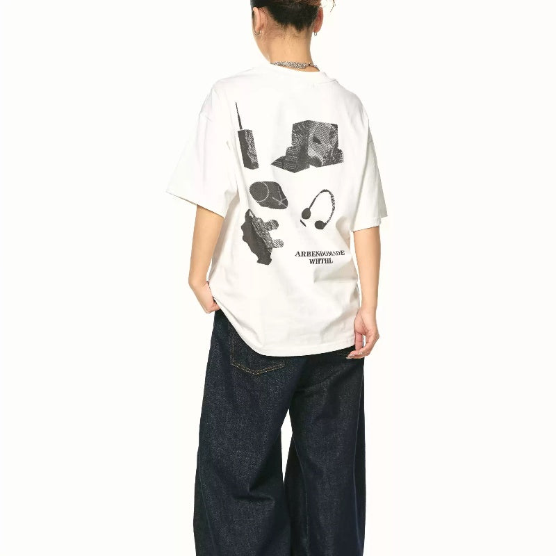 All-match Casual Short-sleeved T-shirt Basic Style Black And White