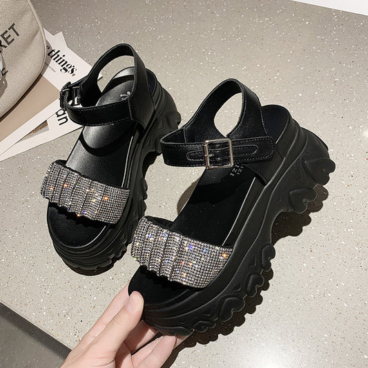 Rhinestone Platform Sandals All-match High-heeled Platform Casual Roman Shoes
