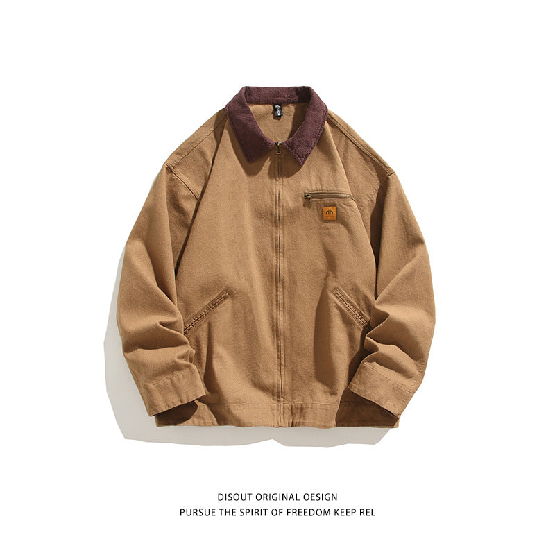 Solid Color Zipper Pocket Lapels Workwear Casual Jacket