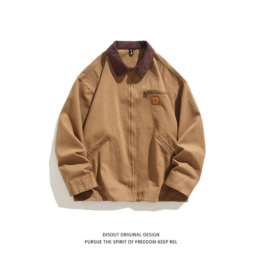 Solid Color Zipper Pocket Lapels Workwear Casual Jacket