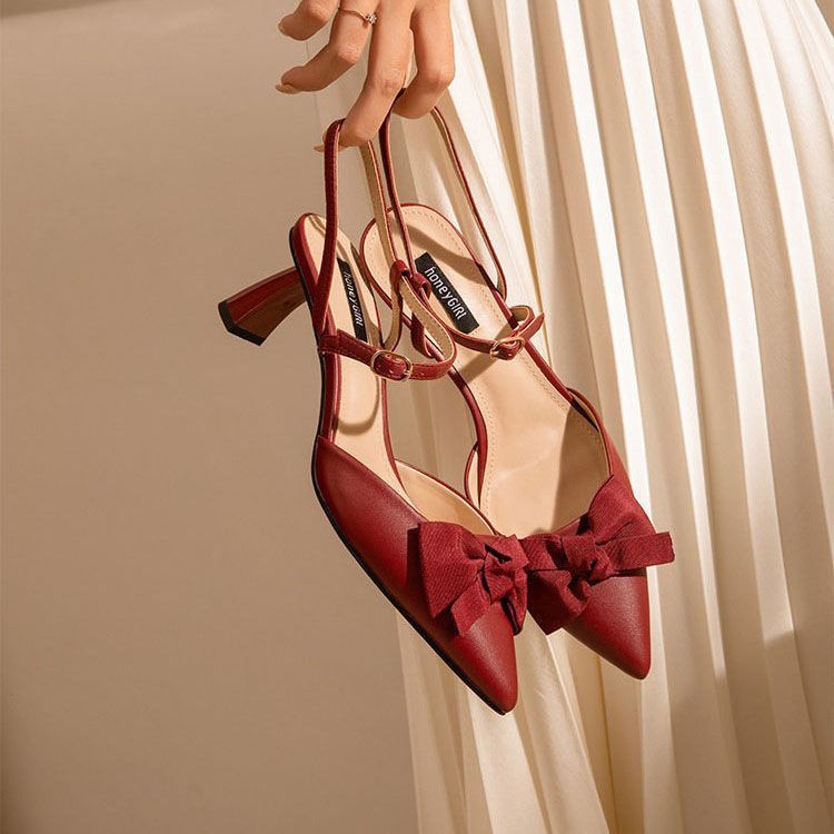 Women's New Pointed Toe Single Chunky Heel Toe Sandals