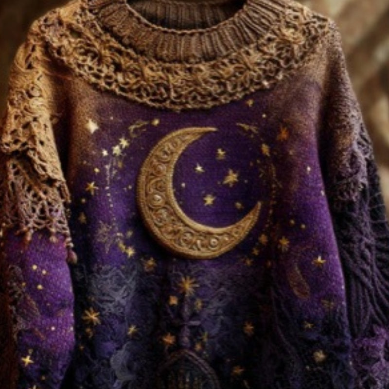 Stylish Digital-Print Womens Chunky-Knit Sweater