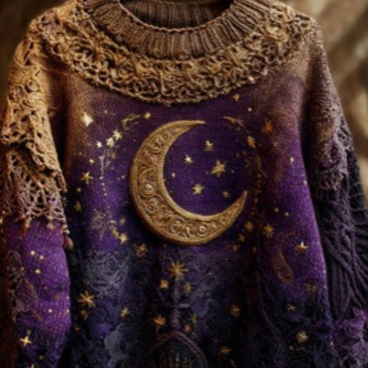 Stylish Digital-Print Womens Chunky-Knit Sweater