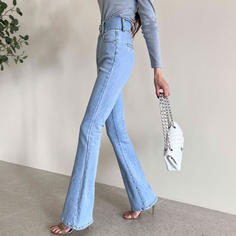Women's Thin Slim-fit Stretch Light-colored Flared Jeans Trousers