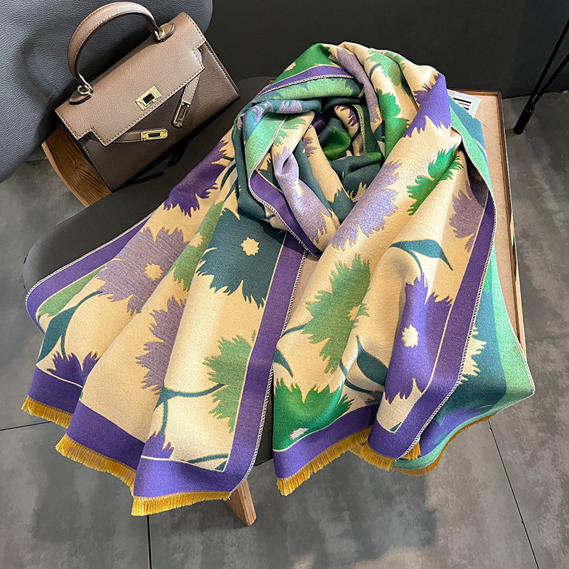 Women's Sunflower Pattern Warm Long Shawl Neckband