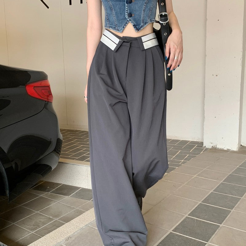Straight-leg Pants High Waist Black Slimming