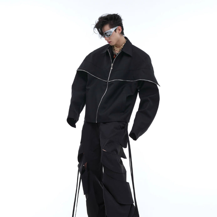 Cape Stitching Padded Shoulder Jacket Simple High-end Jacket