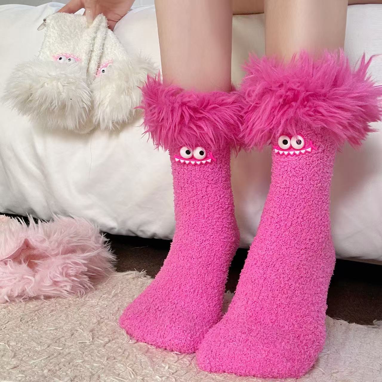 Store Mund Monster Plys Sokker Fleeceforet Tykke Varme Koralfleece