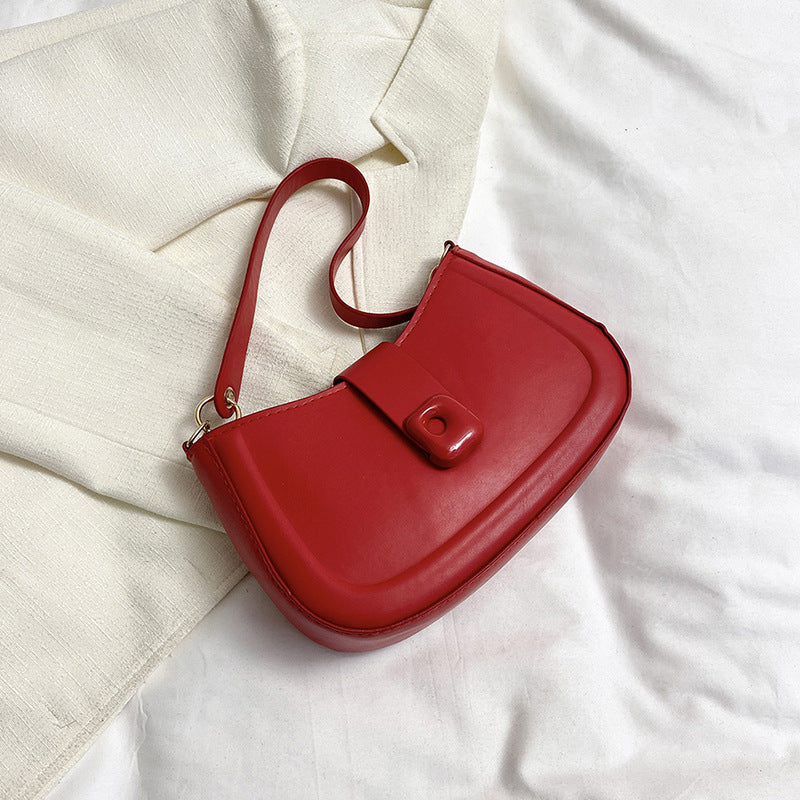 Simple Solid Color Temperament Leisure Textured Shoulder Bag For Women