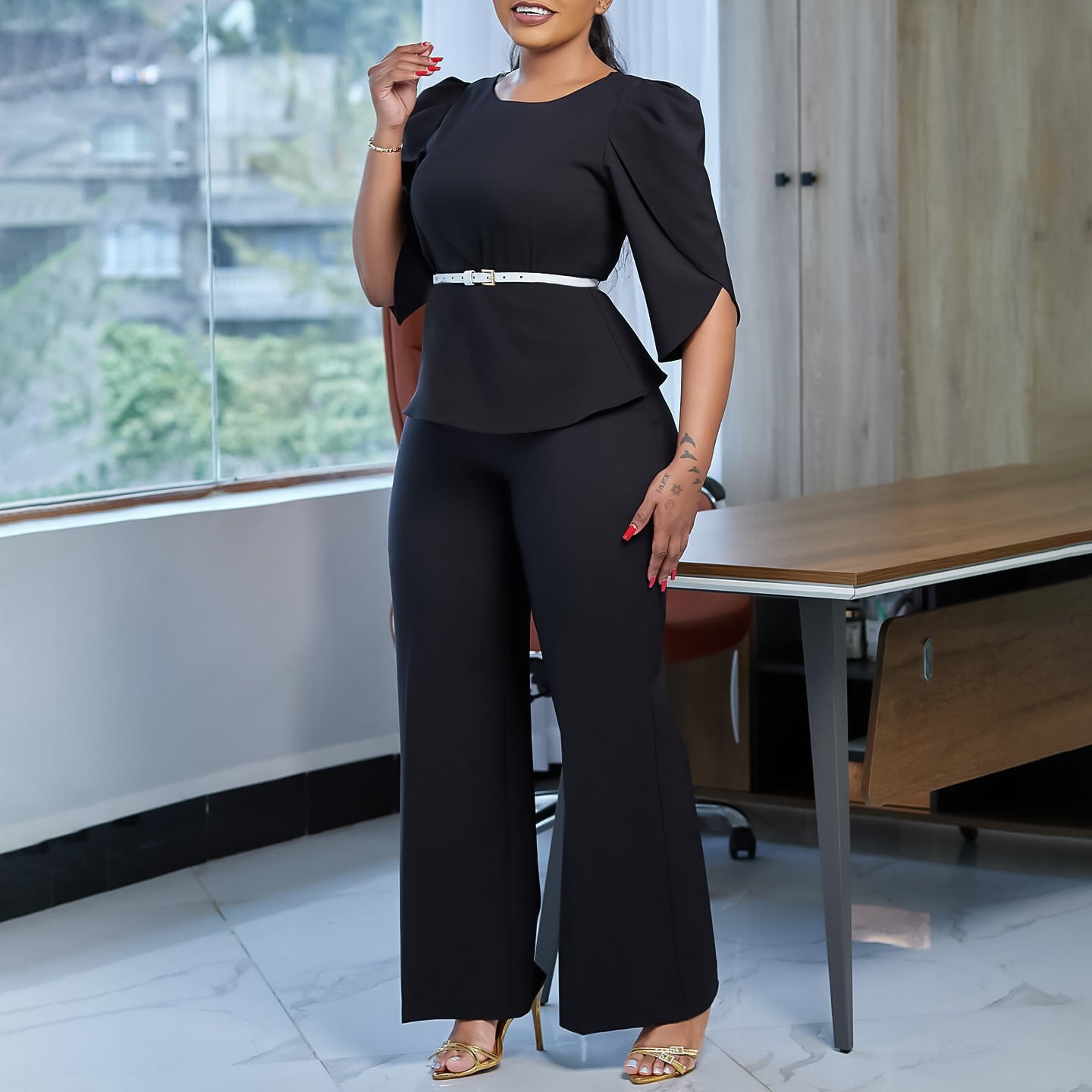 Top Wide Leg Pants Two-piece Set European And American Suit
